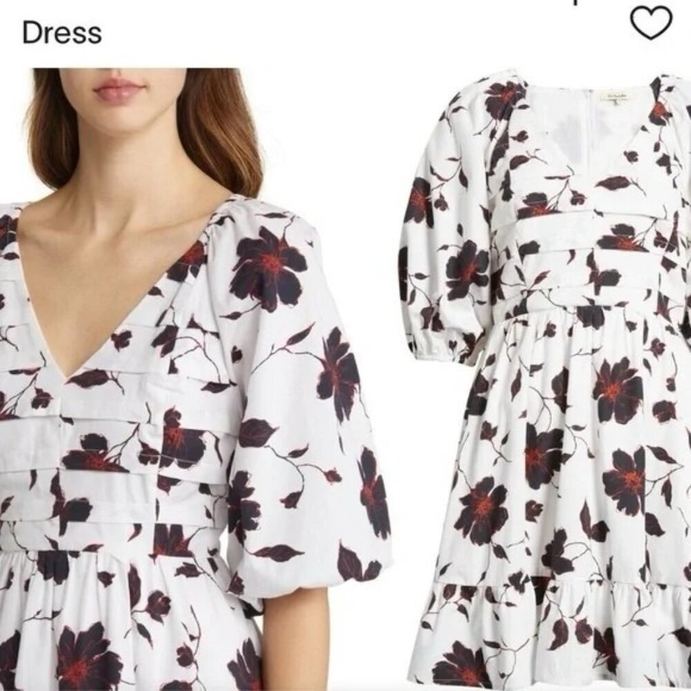 🆕DU PARADIS Floral Cotton Puff Sleeve Mini Dress Large - Picture 2 of 8